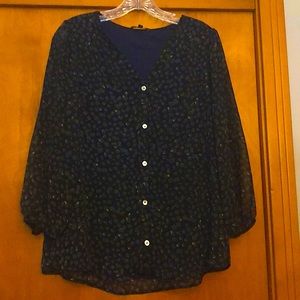 Navy/Green print blouse w shell